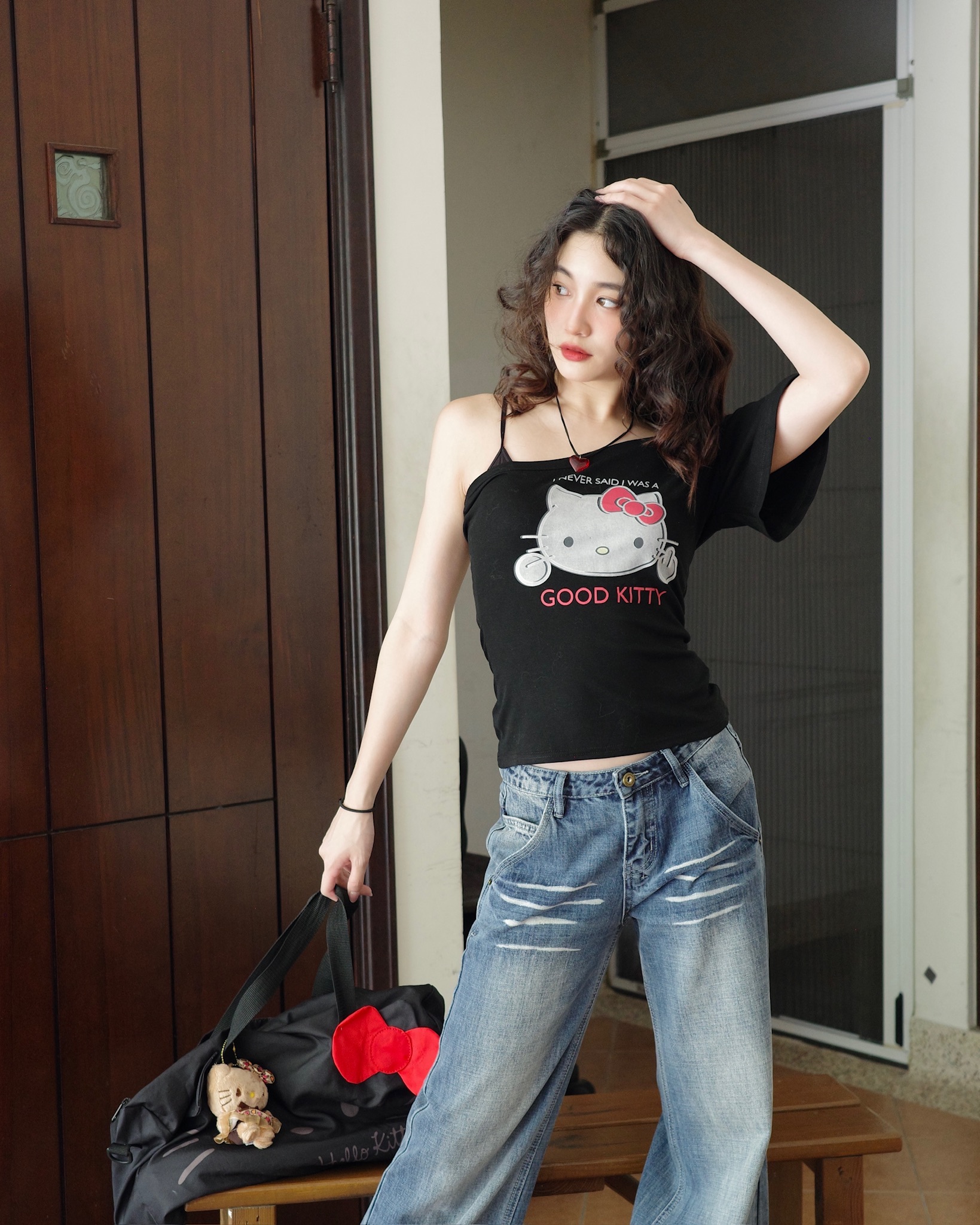 🎀純欲辣妹斜肩kitty T🎀