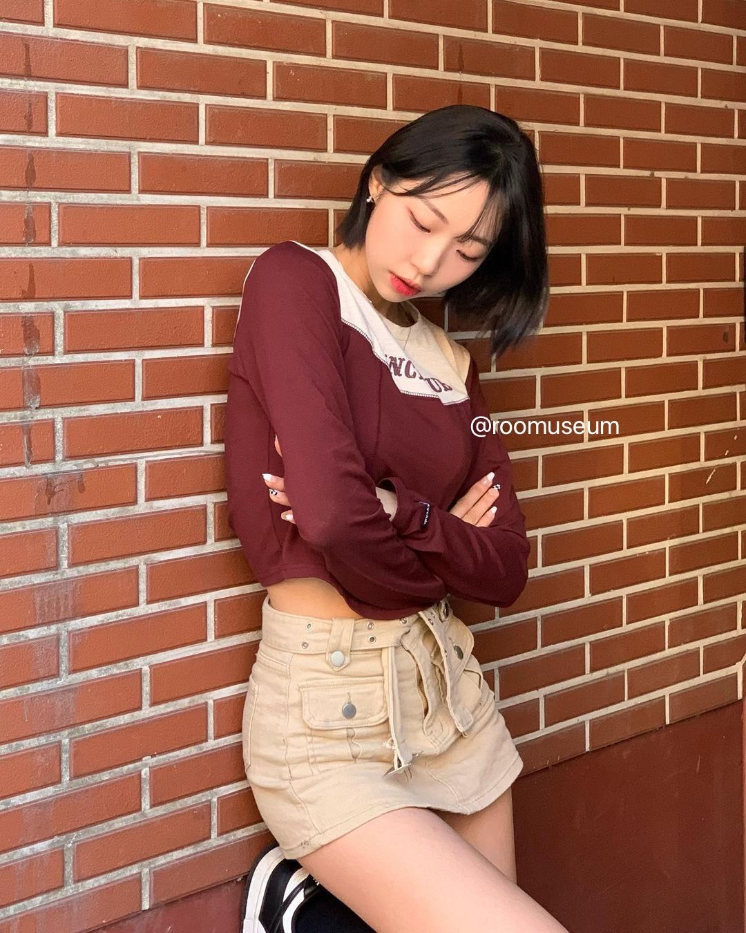 Fancy club TURNING CLASSIC STITCH CROP TEE （WINE）_F23QZ256