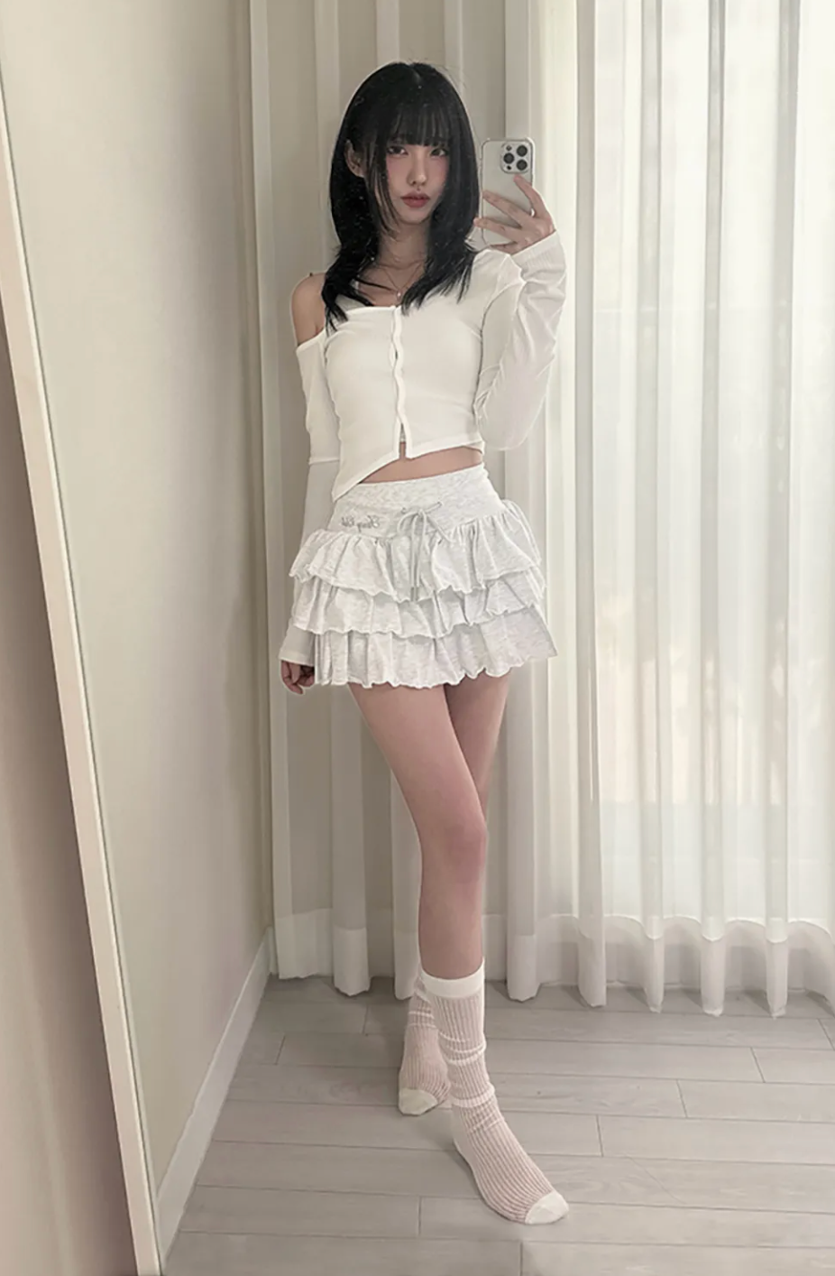 Fancy club 퍼프 스웻 캉캉 미니 스커트_（MELANGE）_F24QD874
