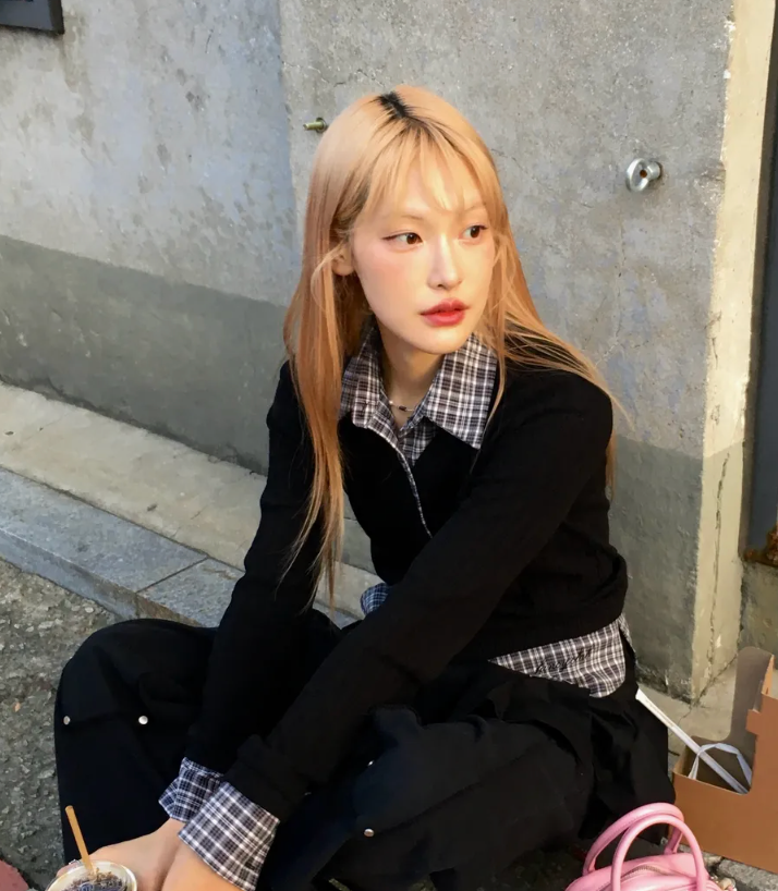 Fancy club CHECK SHIRT LAYERED CARDIGAN （BLACK）_F24ZB066