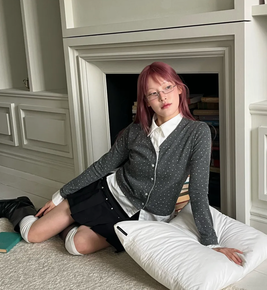 Fancy club CHECK SHIRT LAYERED CARDIGAN （dot）_F24ZB066
