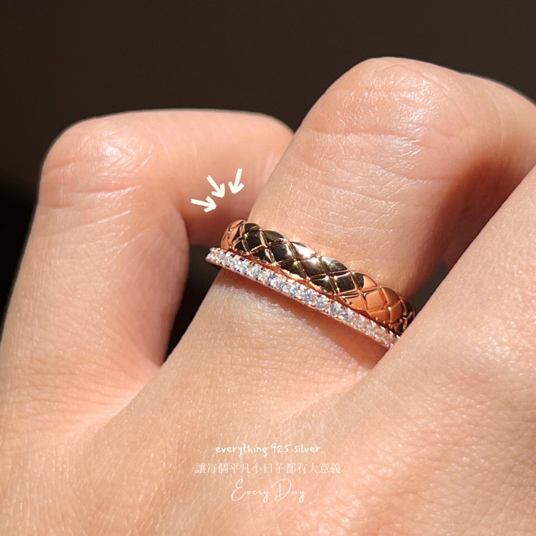 [超高人氣！]重磅純銀．Coco格紋戒指（尺寸請點照片看商品描述，下單請備註尺寸！）