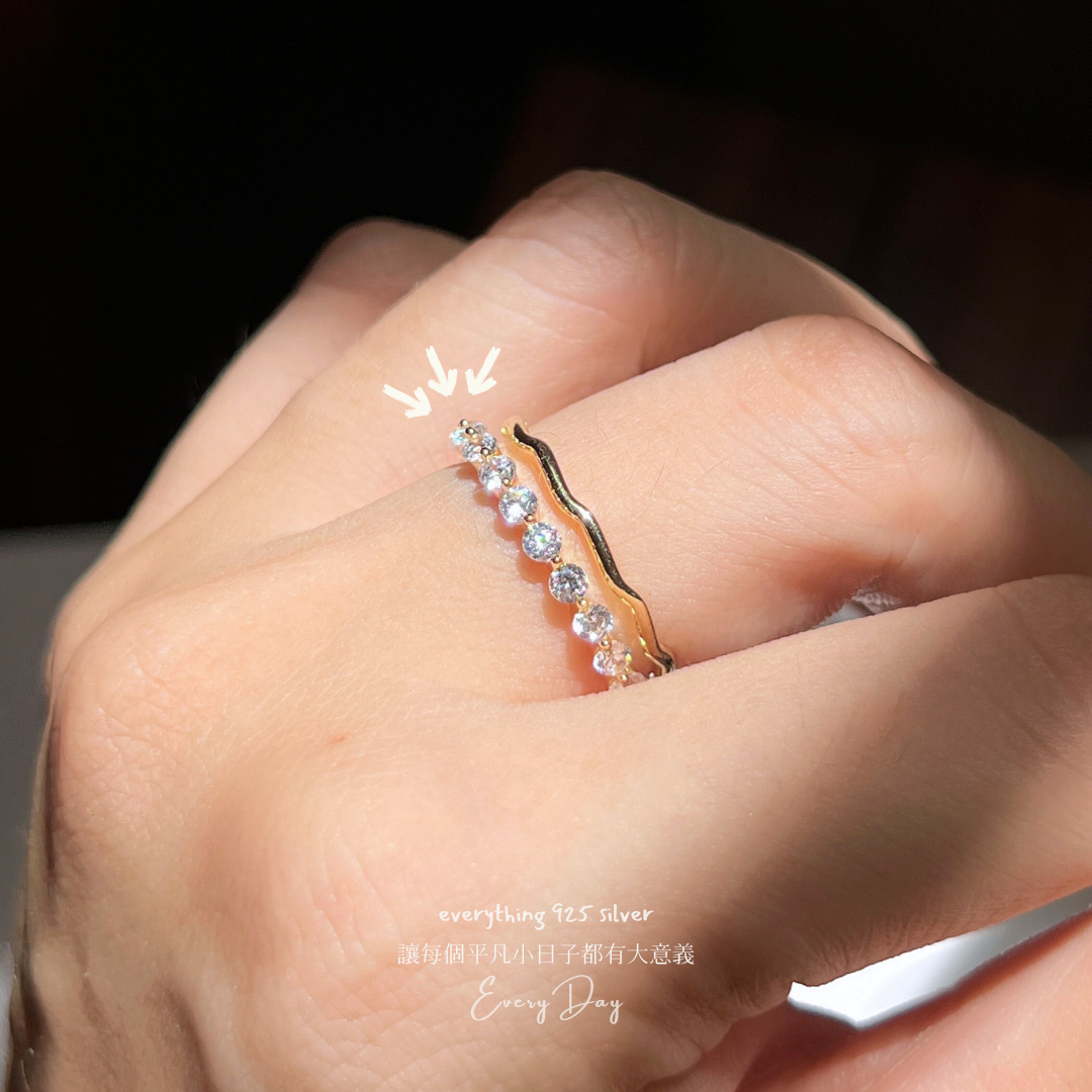 [超級閃亮!!] 質感純銀．香檳氣泡線戒