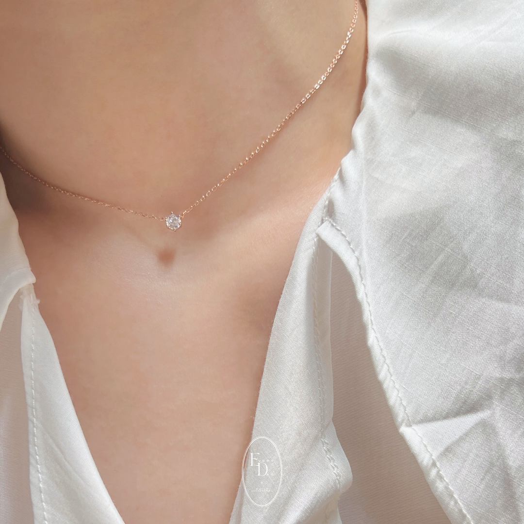 [新增玫瑰粉] 質感純銀飾品．經典六爪單鑽項鍊