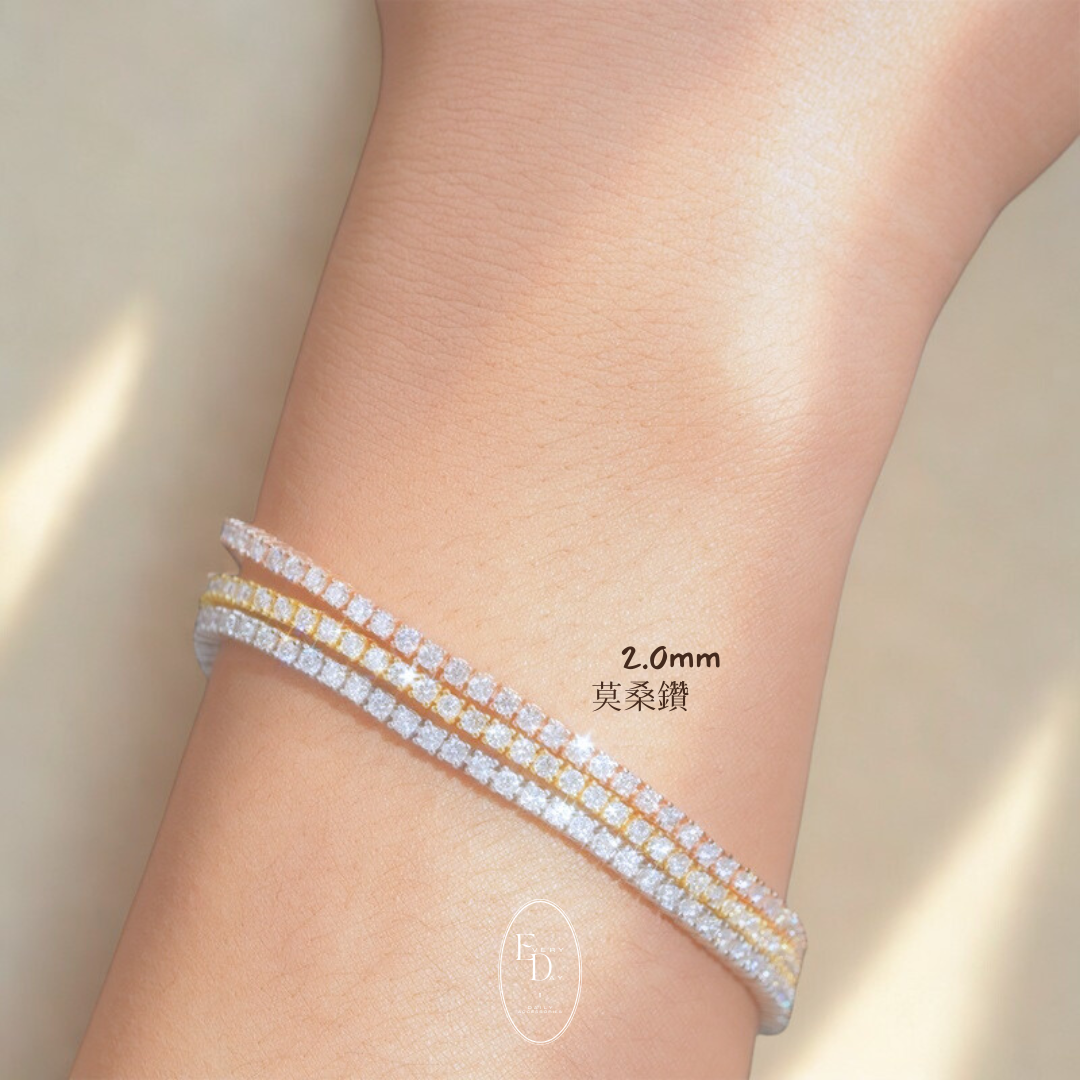 [銀色 金色 玫瑰粉到齊!!] 質感純銀．永恆經典 閃耀網球手鍊 （2mm莫桑鑽）