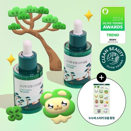 Roundlab獨島 松樹鎮靜舒緩精華 30ml+30ml+누누씨스貼紙