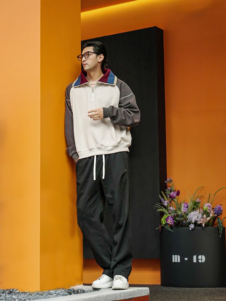 -預售-復古螺紋立領刷絨衛衣