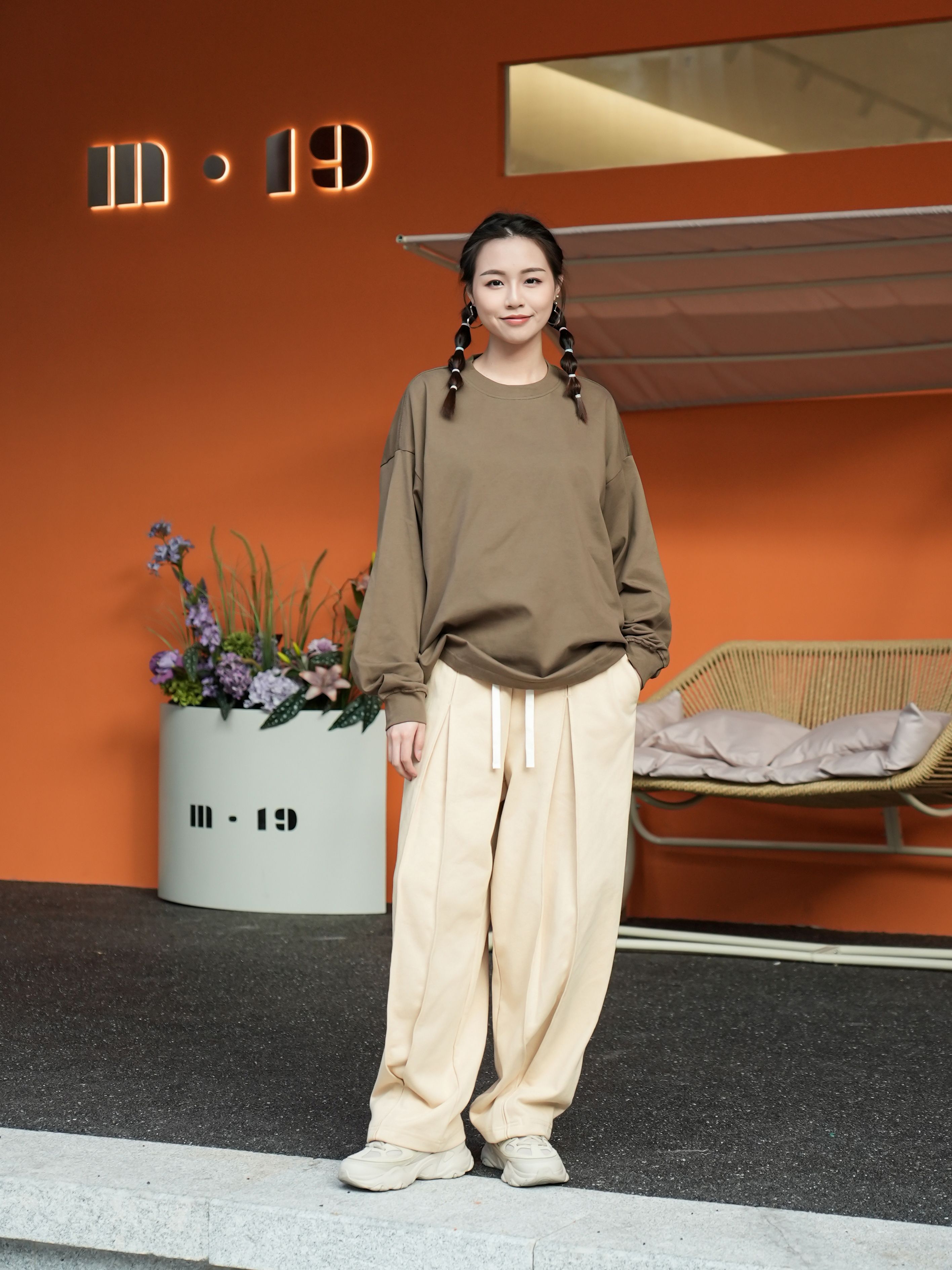 男女同款美式街頭立體直筒衛褲寬鬆斜紋運動休閒褲