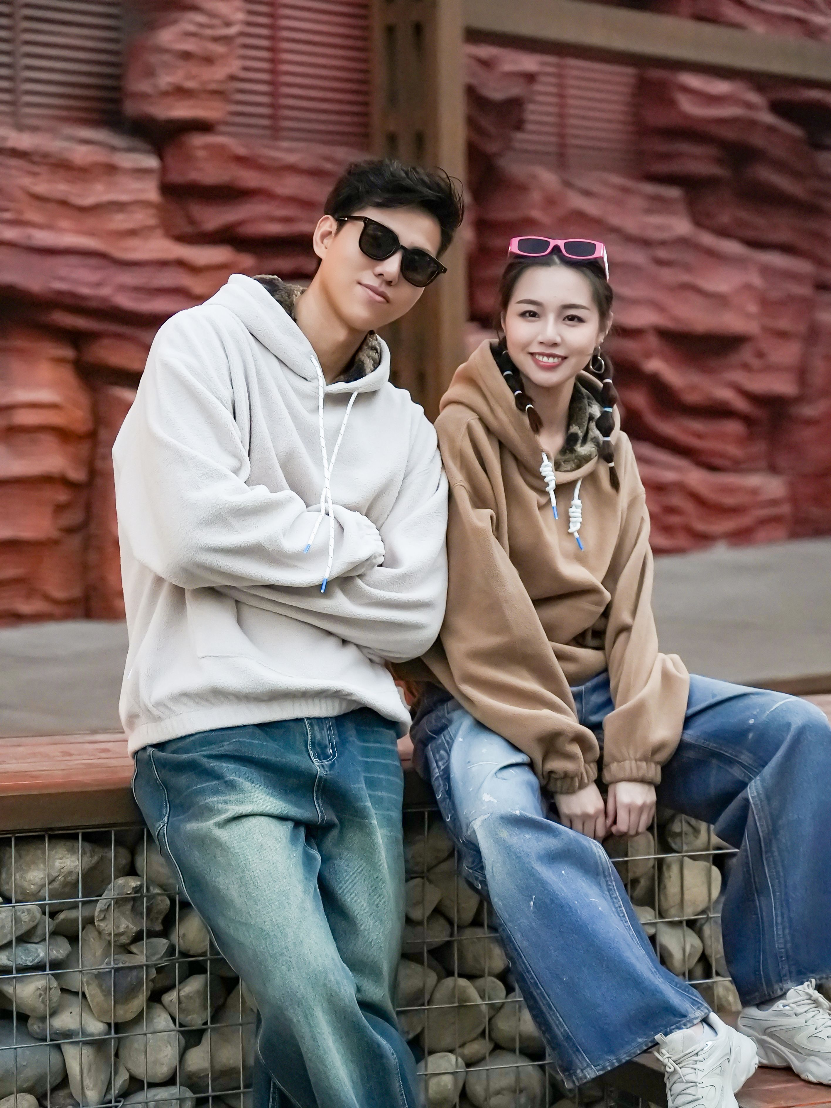 男女同款寬鬆情侶連帽衛衣戶外連帽登山絨衛衣加絨搖粒絨保暖長袖帽衫