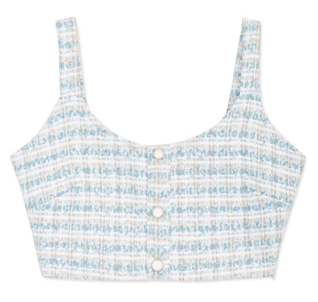 【AirSpace】藍色小香花呢排釦短版背心