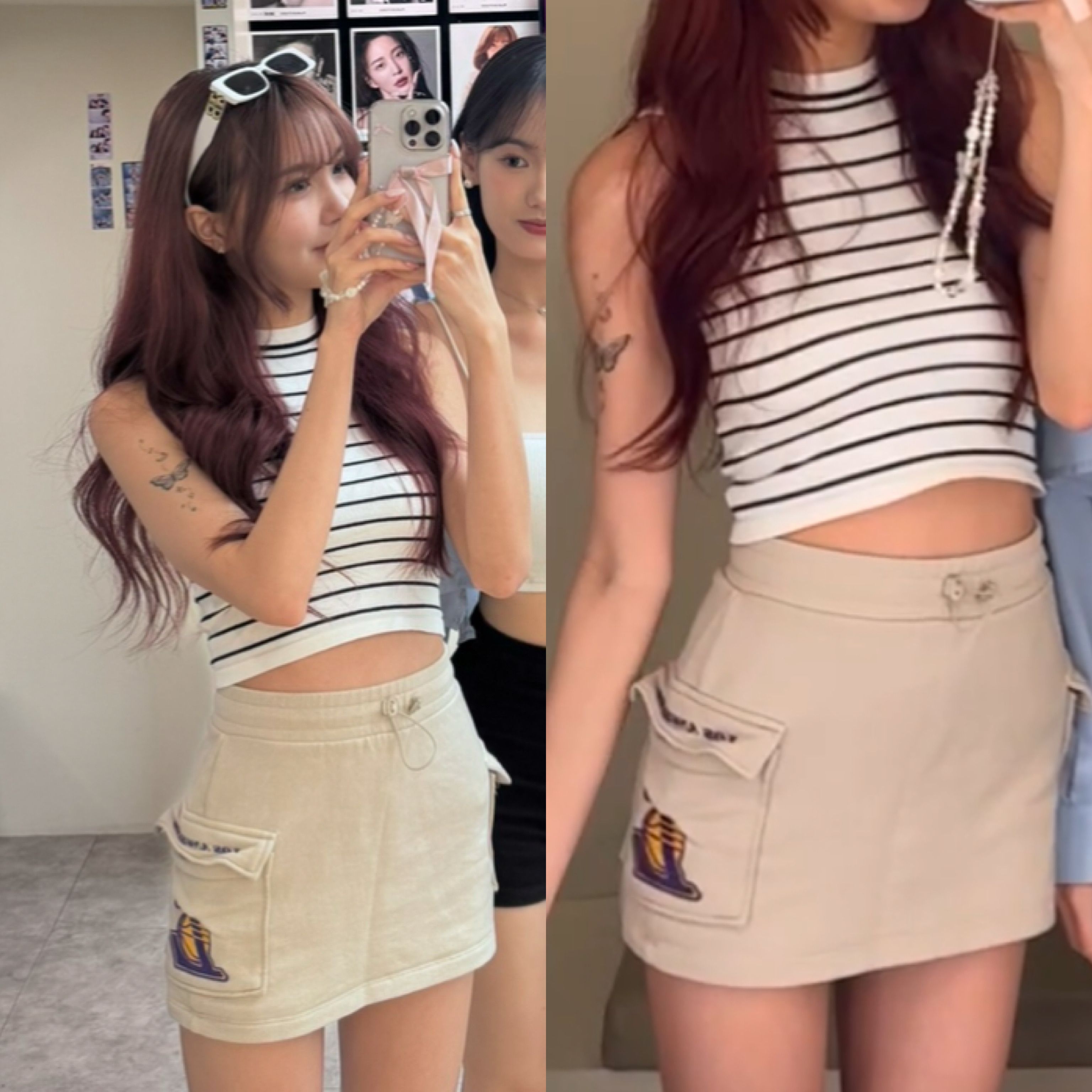 【Human Haus】條紋背心 + 英國品牌運動風棉質咖色微包臀裙（可以分開買）