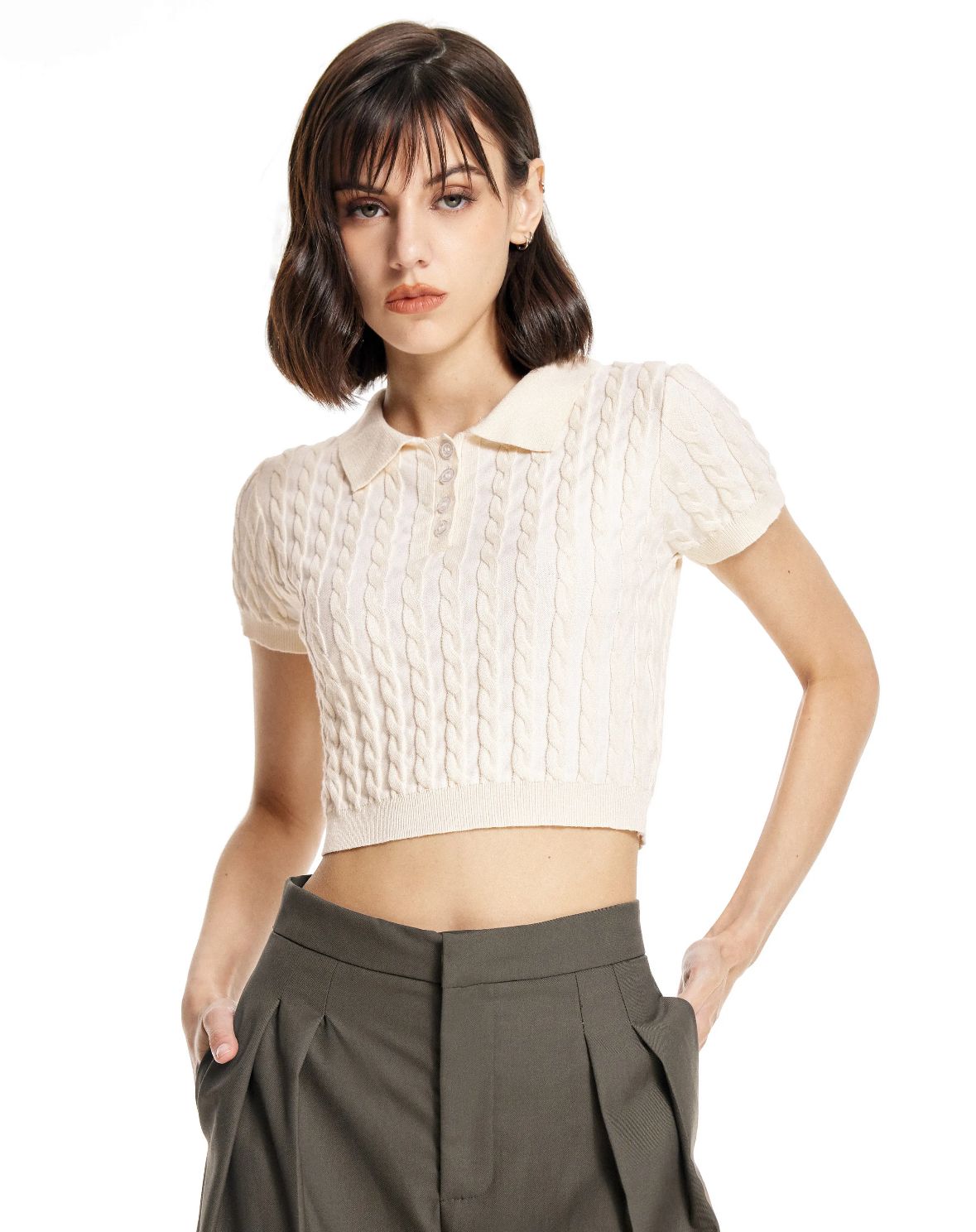 Cider針織領子短版上衣