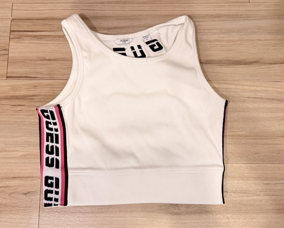 【Guess】白色無袖短版背心
