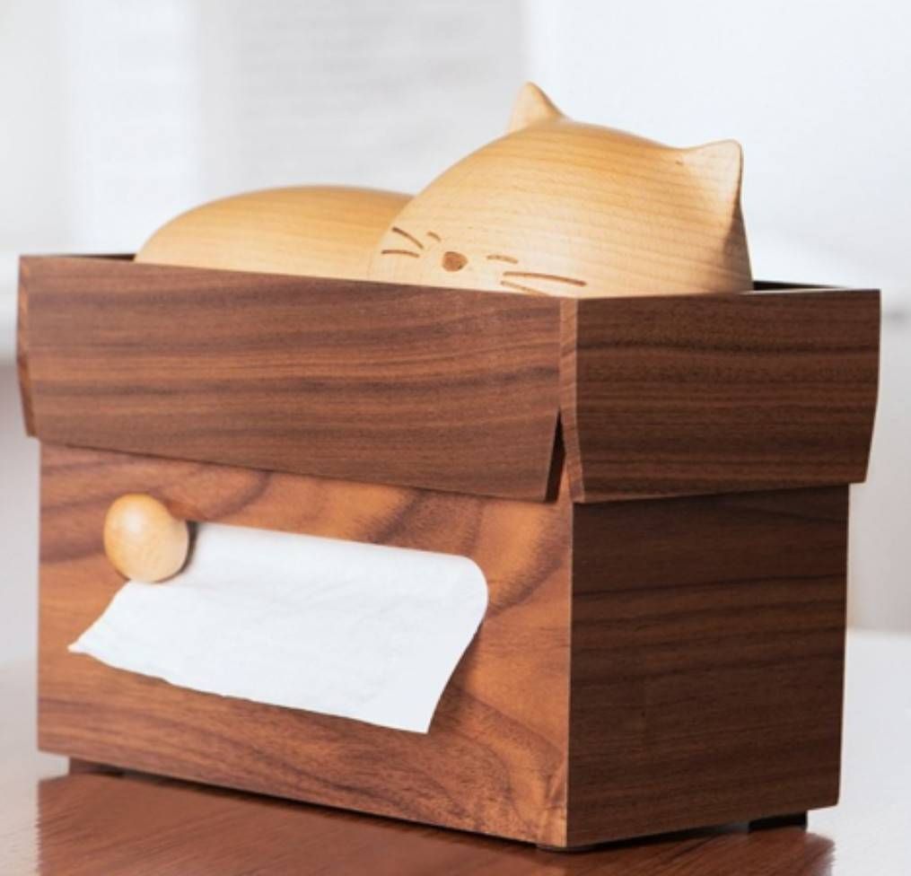 （預購）胡桃木貓咪紙巾盒
