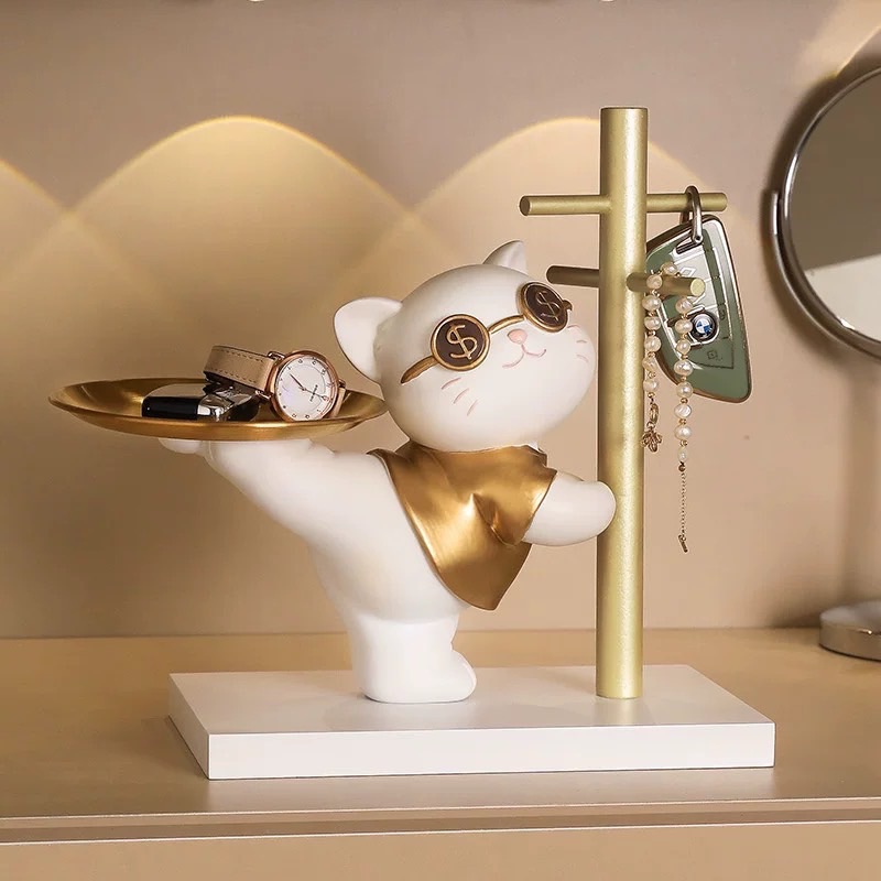 春節招財貓抬腿收納擺件