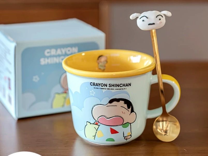 蠟筆小新馬克杯兒童家用陶瓷刻度水杯
