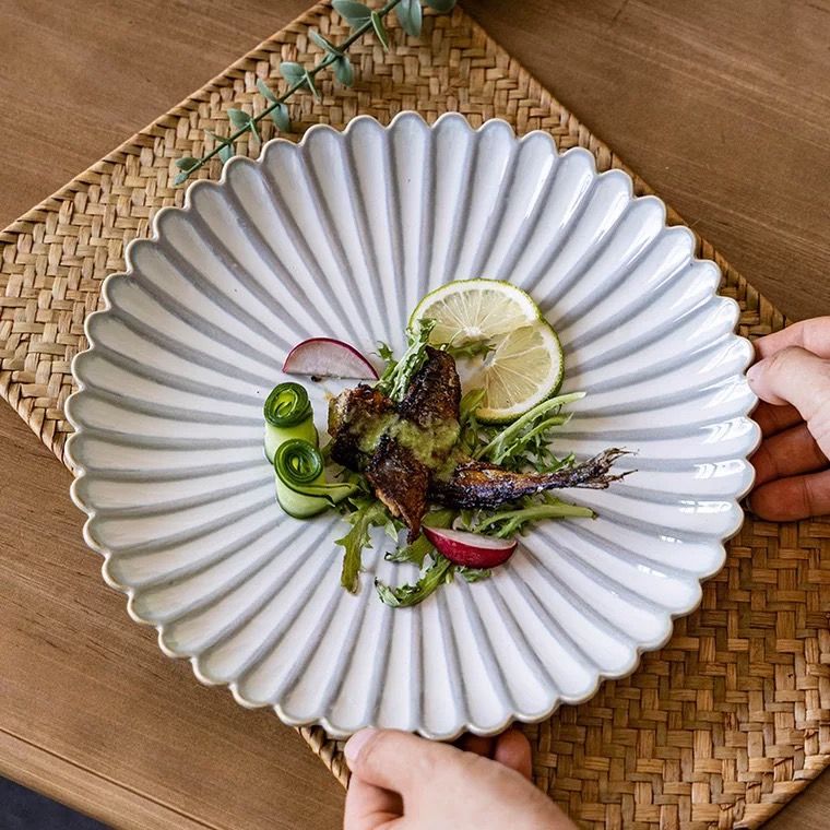 餐盤蛋糕甜點牛排創意家用精緻盤 復古浮雕菊花款 10英吋