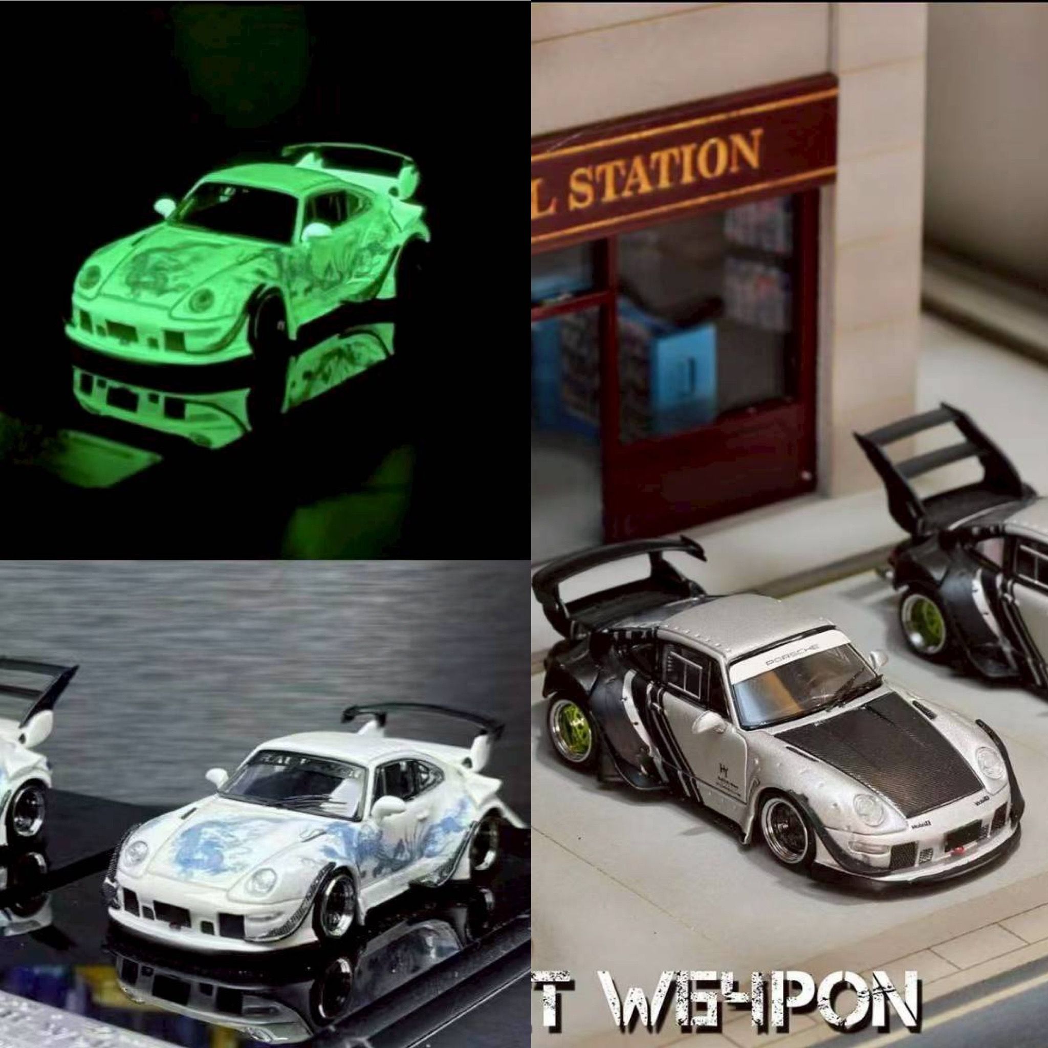 Street W64pon 1/64 Porsche RWB 993 朋克塗裝、龍年發光塗裝
