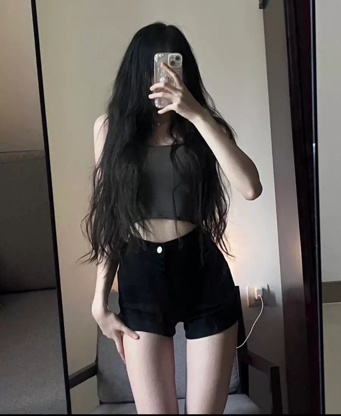 黑色百搭牛仔高腰褲