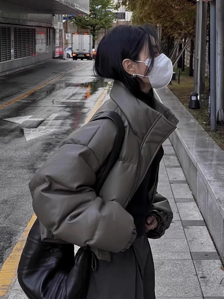 🇰🇷韓系短款皮羽絨外套