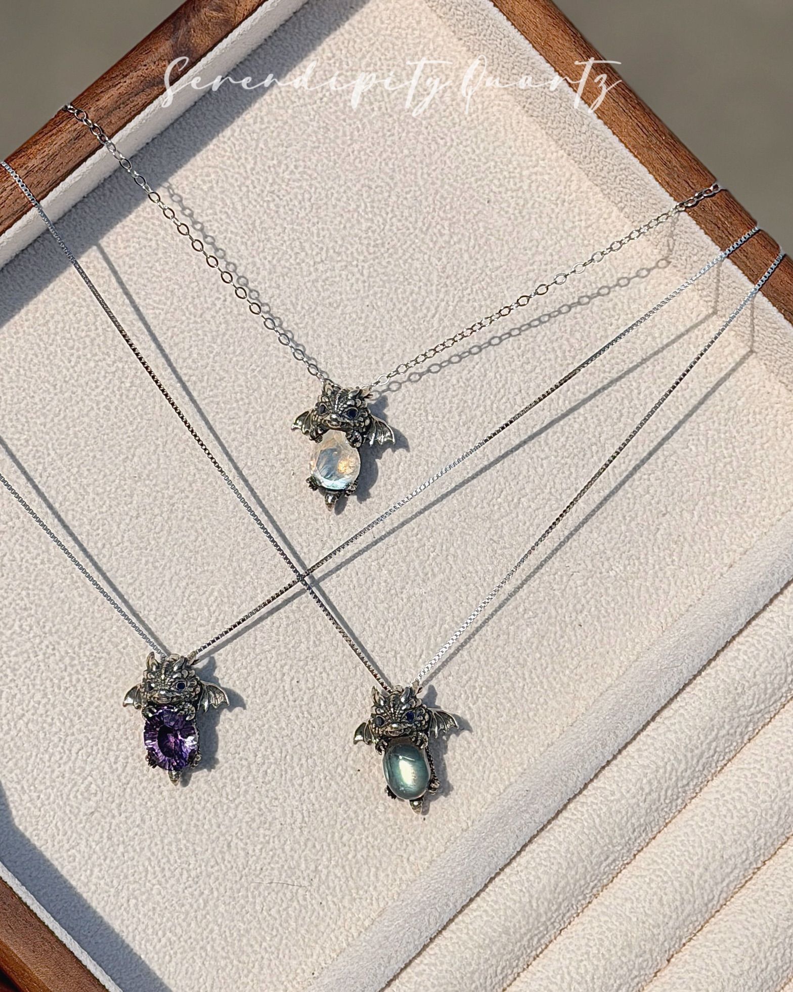 飛天寶寶龍𝖲𝟫𝟤𝟧純銀項鍊-紫水晶 拉長石 月光石