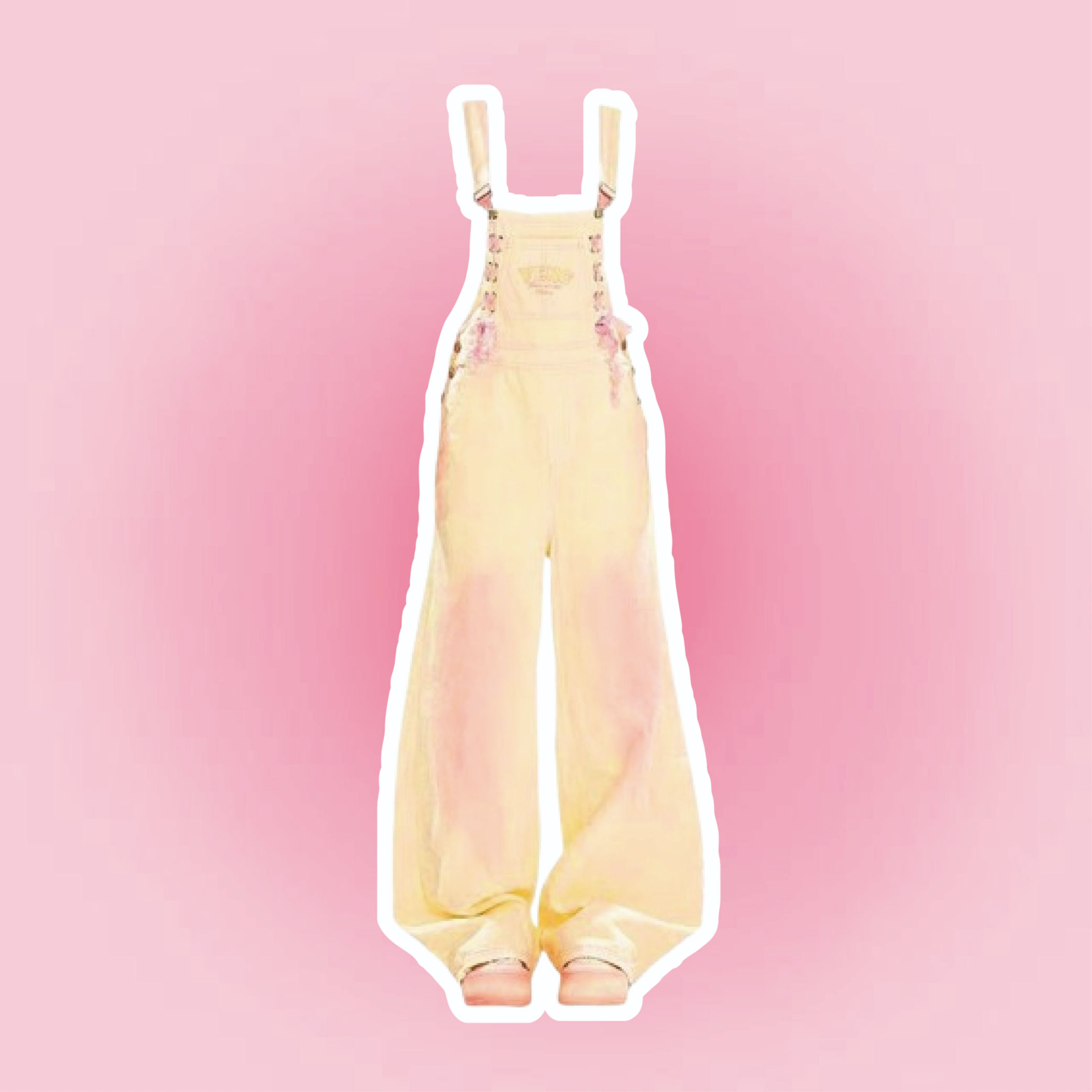 淡黃色腮紅粉吊帶褲