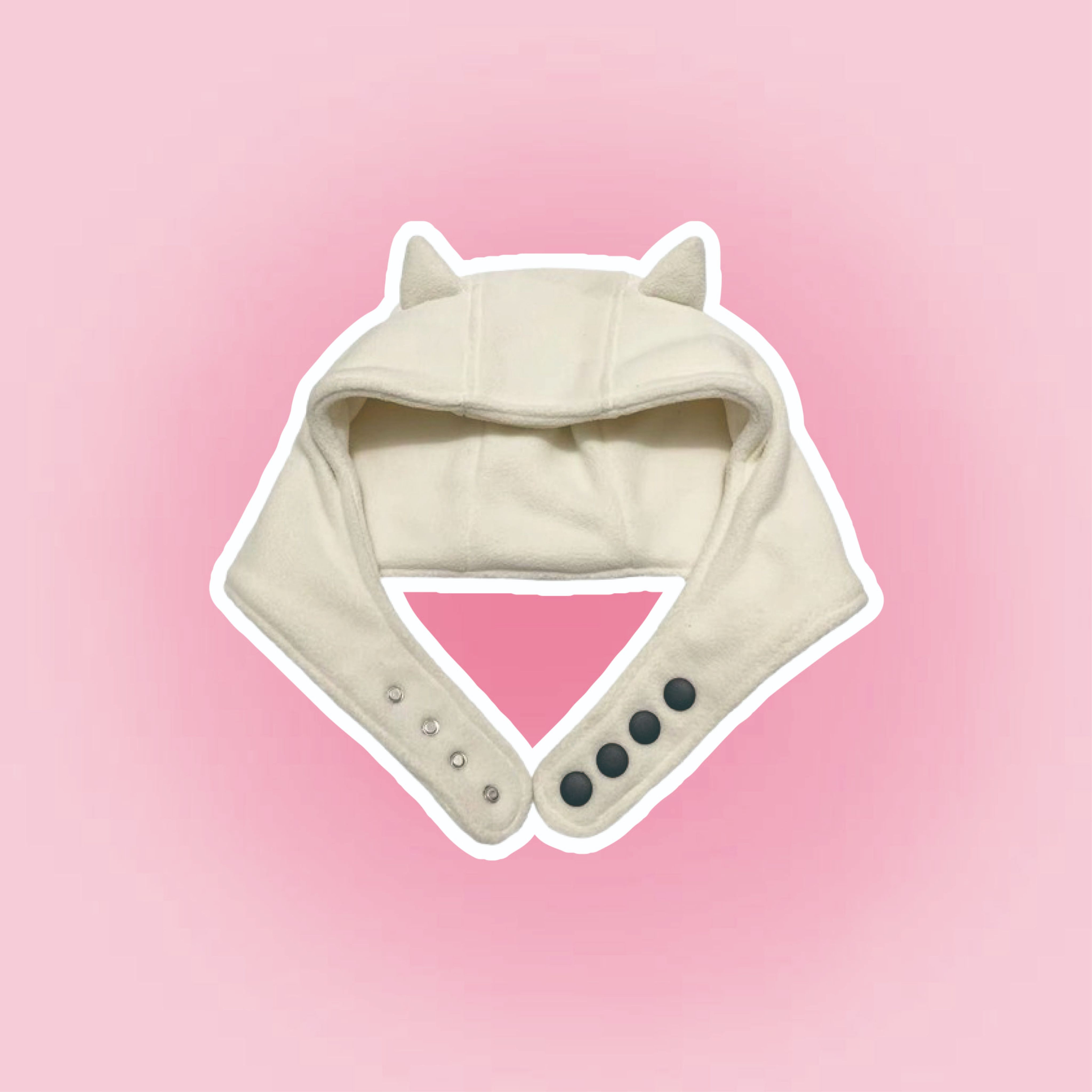 米色小惡魔鈕扣套頭帽