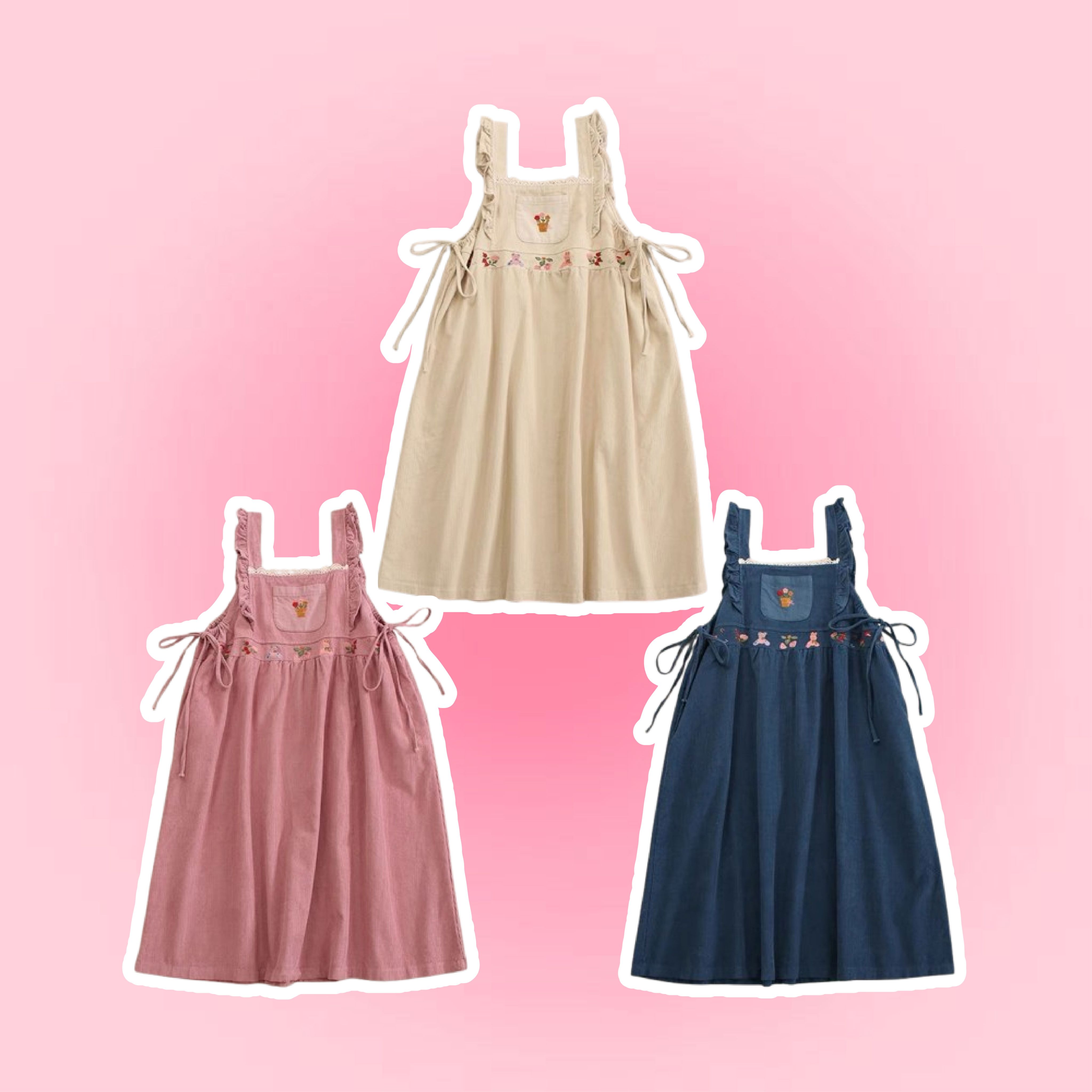 刺繡燈芯絨吊帶裙