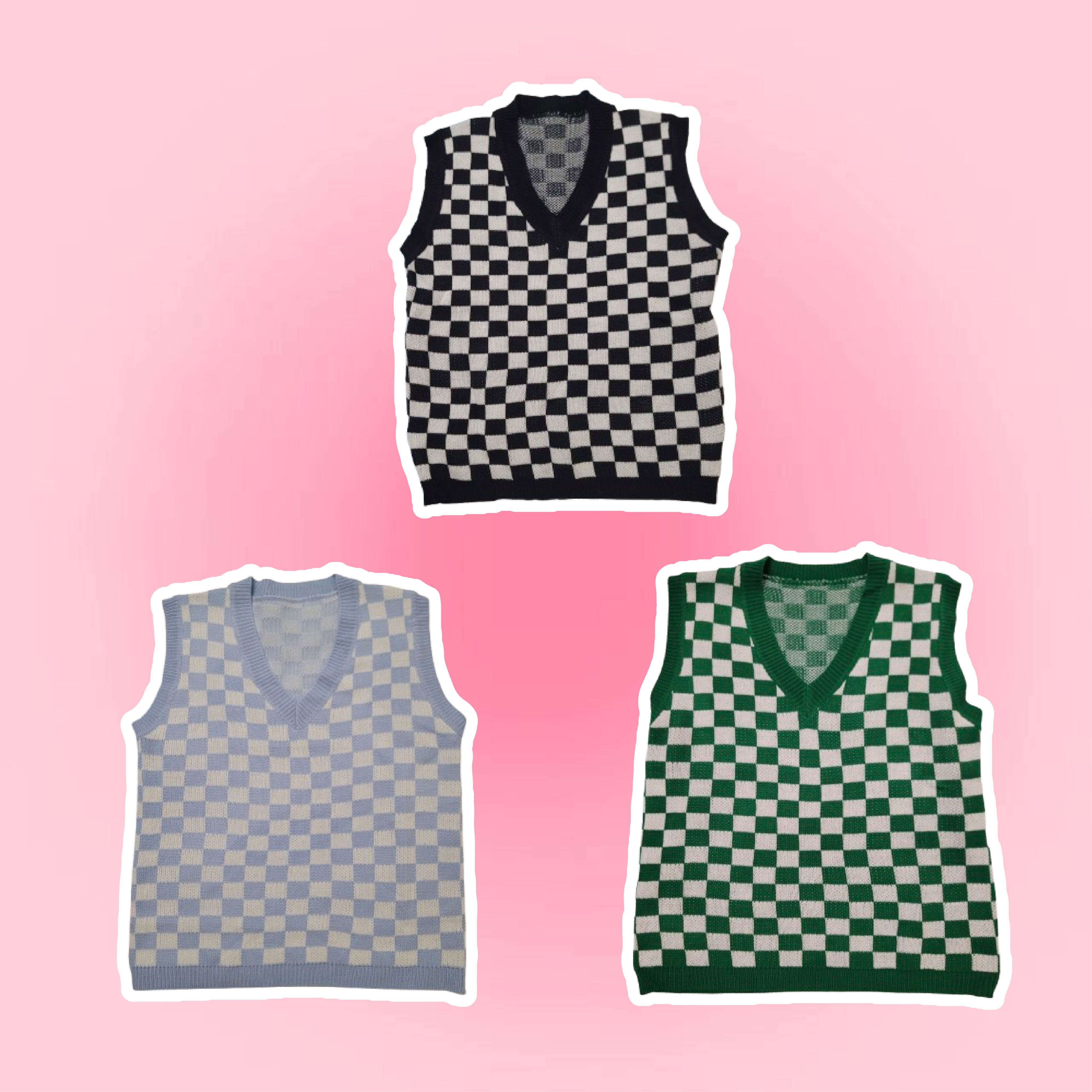 oversize棋盤格V領馬甲背心