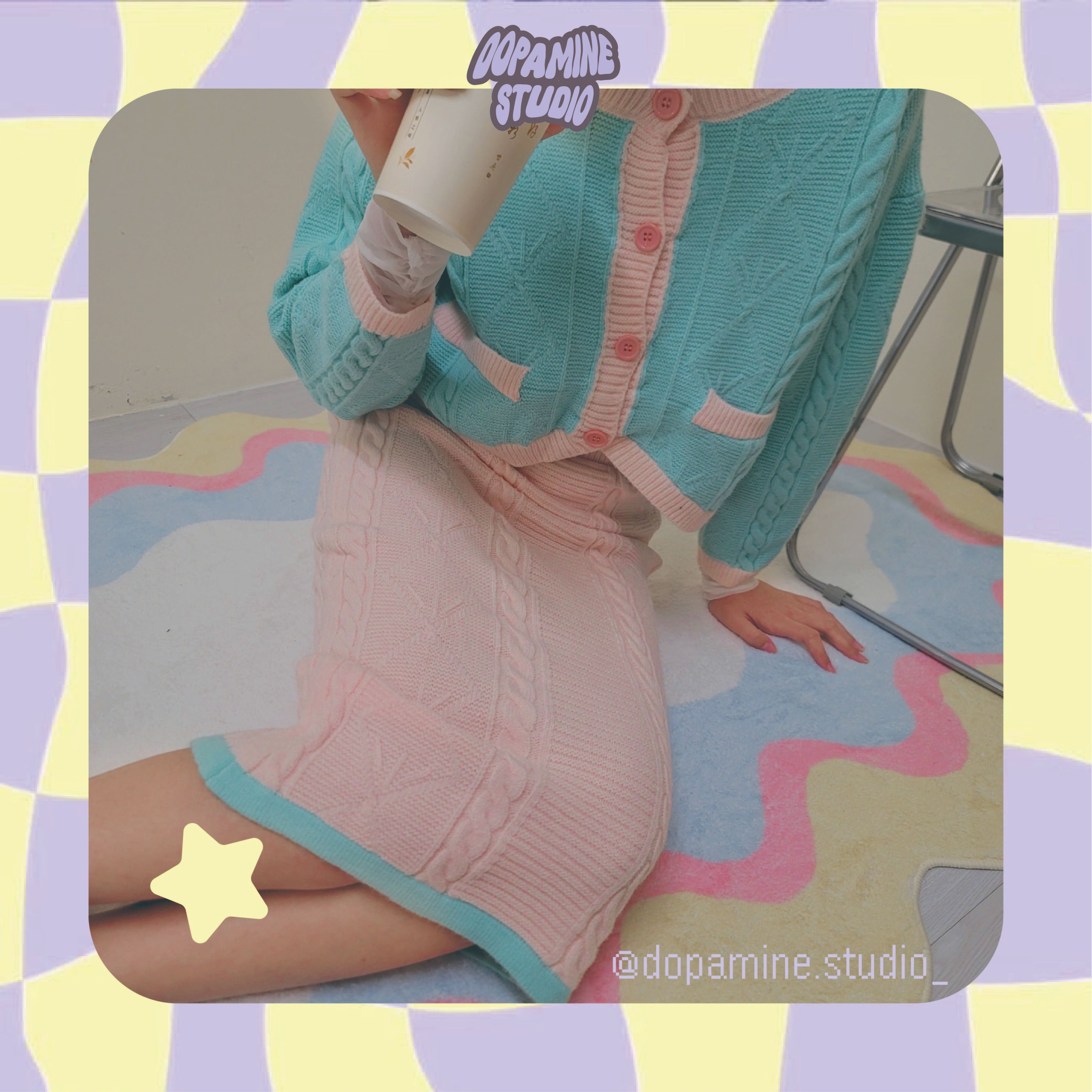 薄荷草莓針織套裝 F