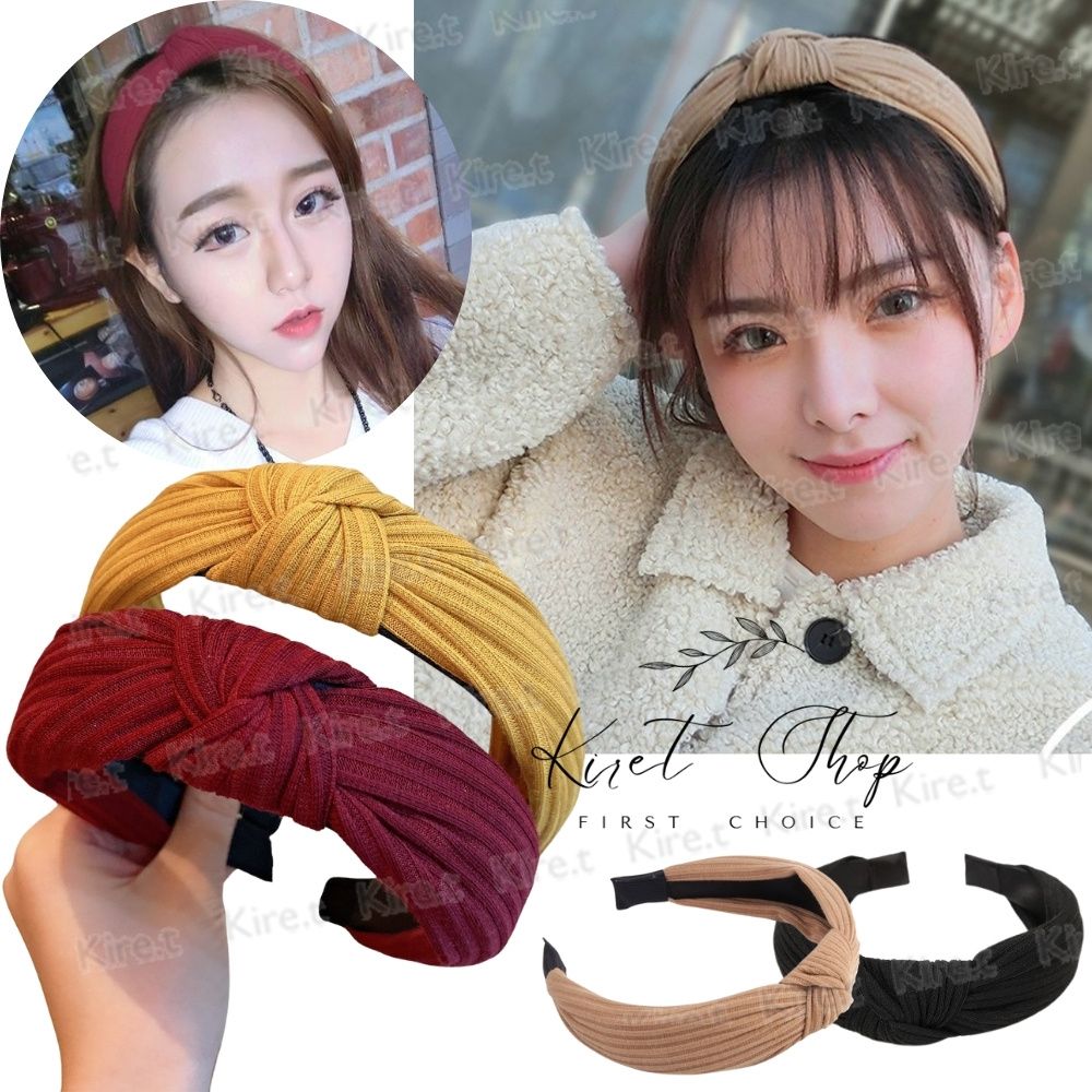 韓國寬版打結布藝髮箍 小清新布質髮飾髮帶 簡約線條交叉頭飾 四色任選1入 Kiret H019