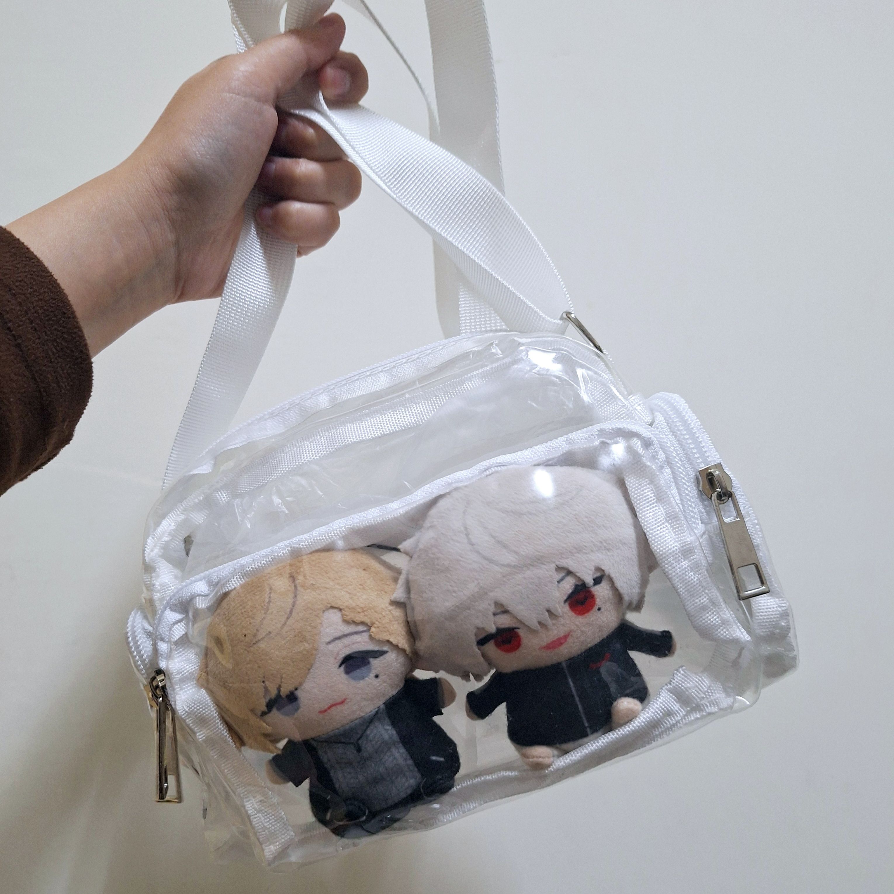 現貨 框色透明娃包／簡約網格痛包 附pvc透明扎板可斜背、可做筆袋