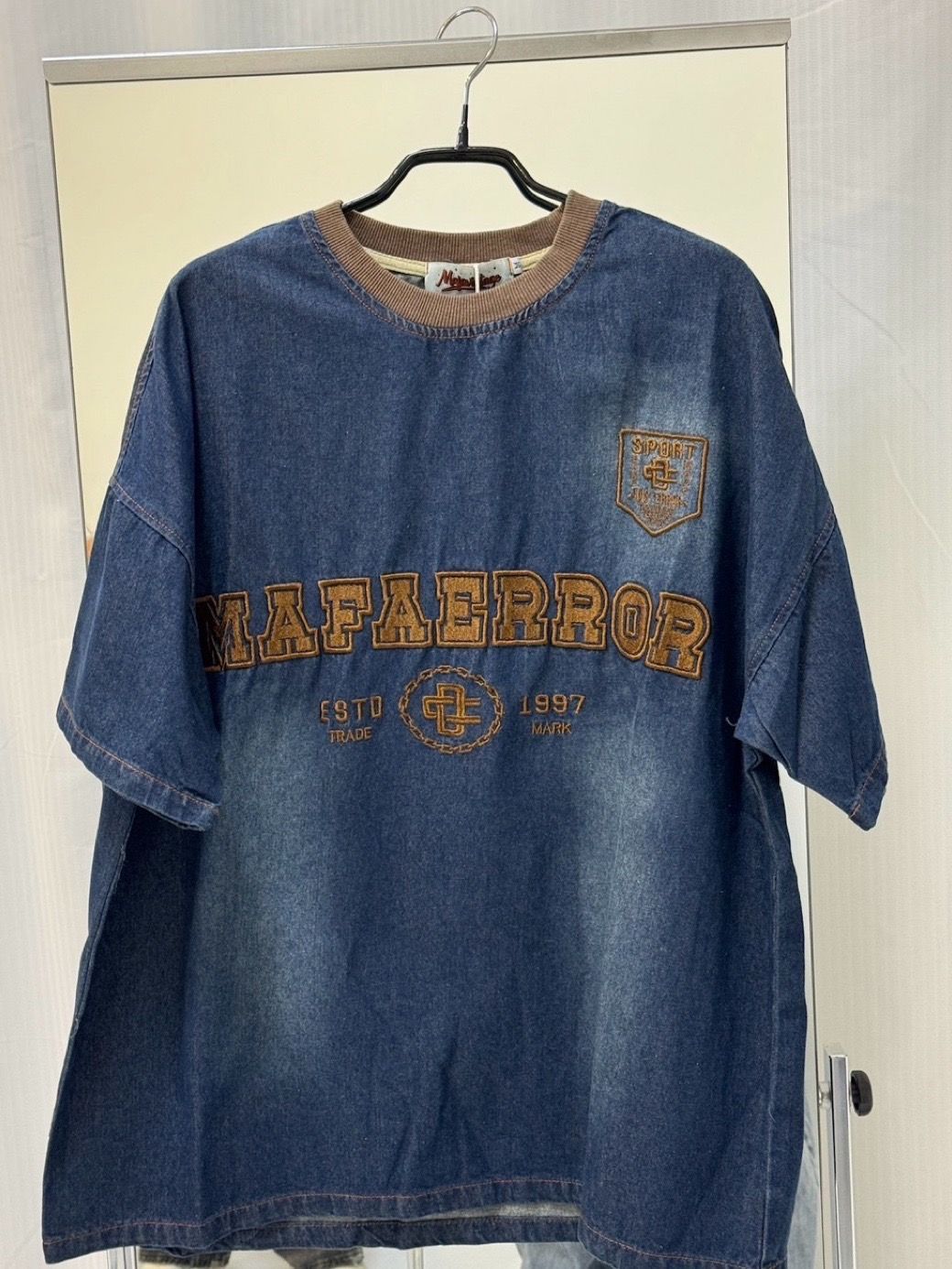 扎染漸變刺繡牛仔短袖T