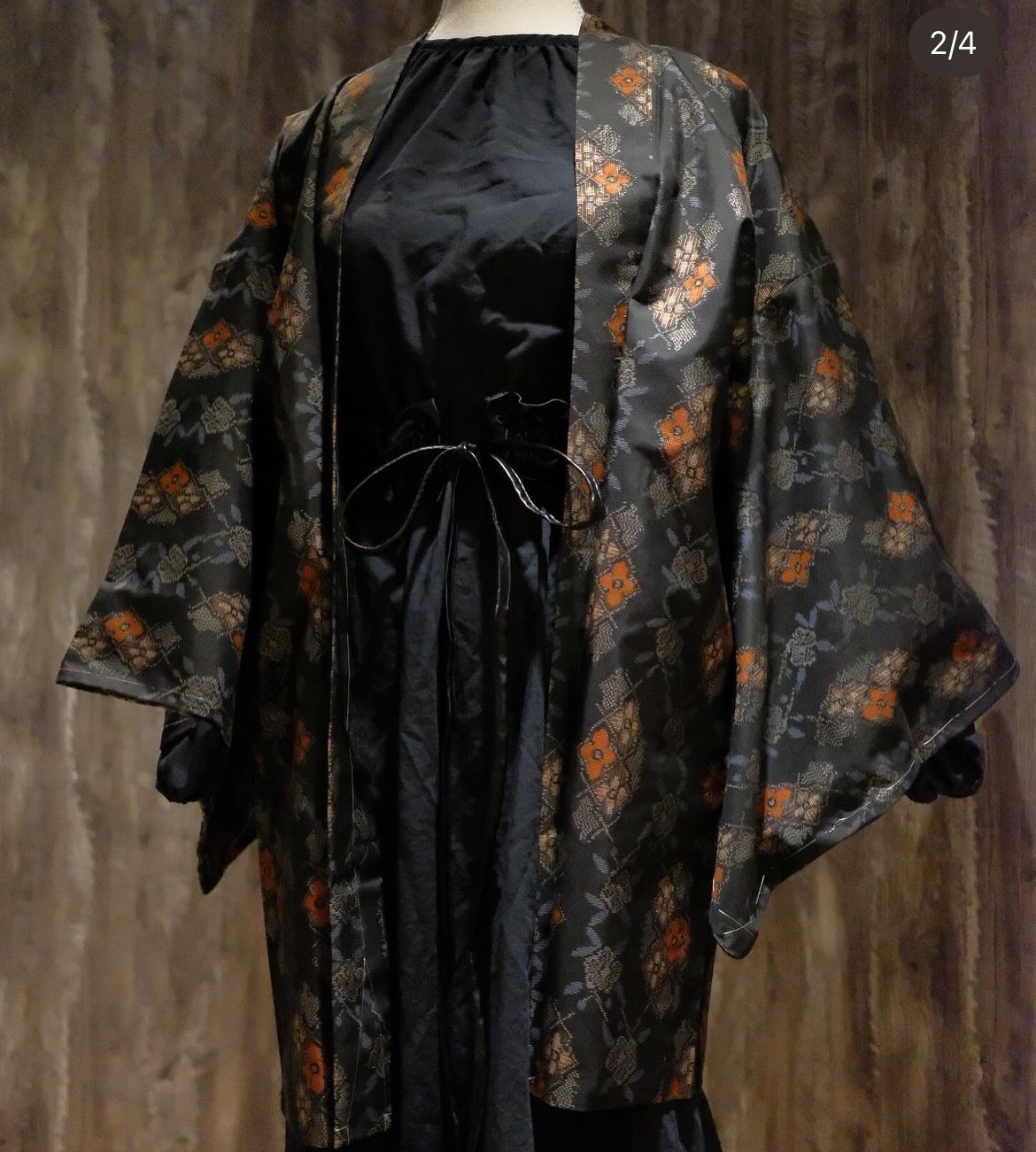 帶光澤感老花紬羽織