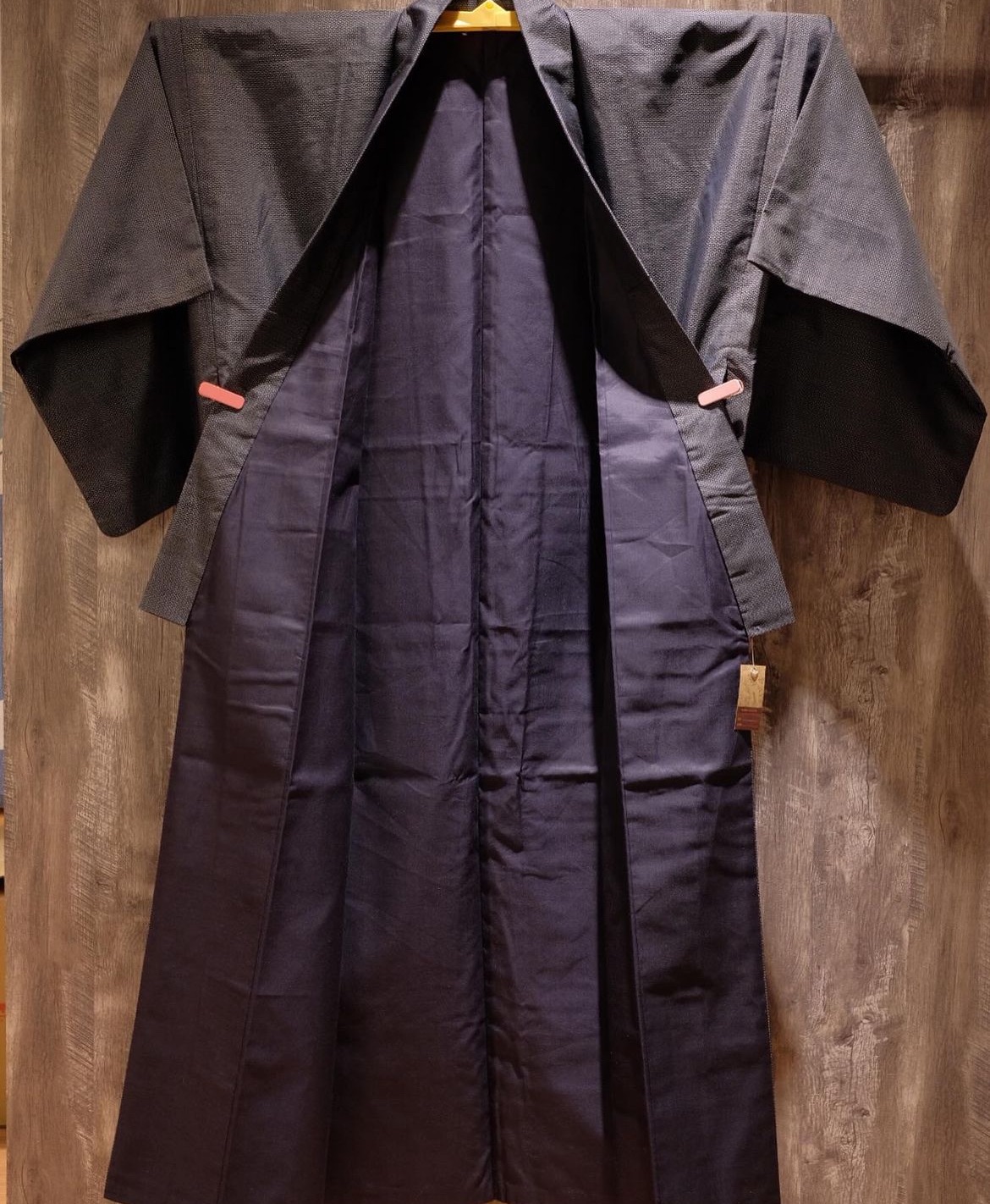 銀藍色大島紬龜甲紋｜男用長羽織
