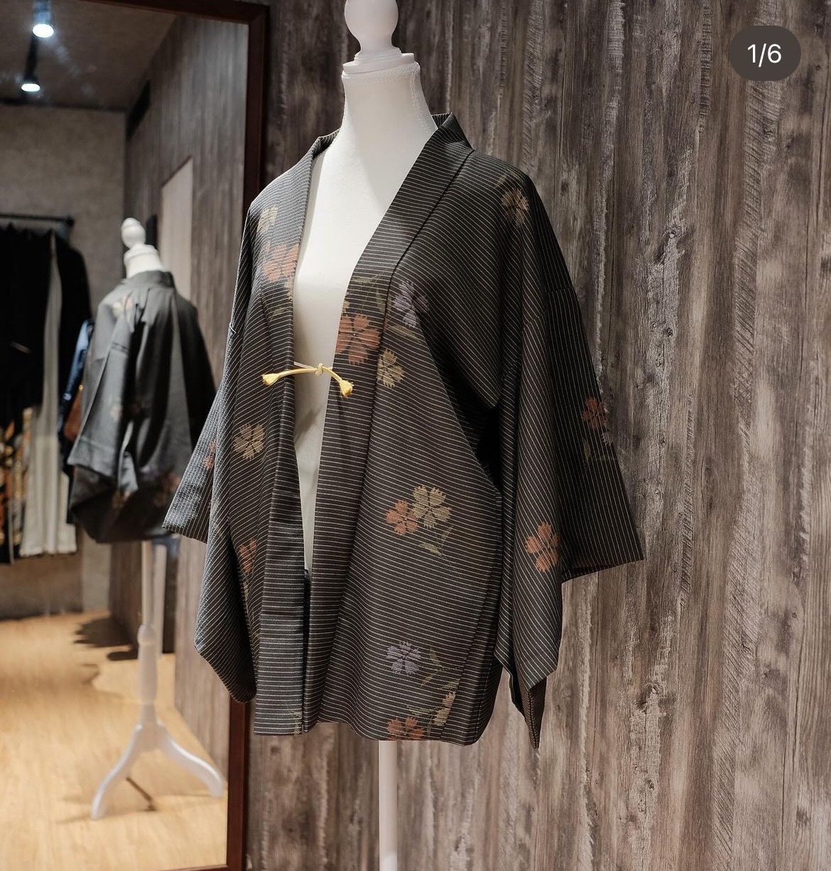 深灰橫紋花模樣羽織（附羽織紐）