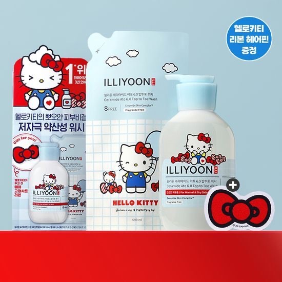 【跟著胖媽韓國🇰🇷玩一夏😎】ILLIYOON Hello Kitty限量版神經醯胺 全身沐浴露正裝500+補充50