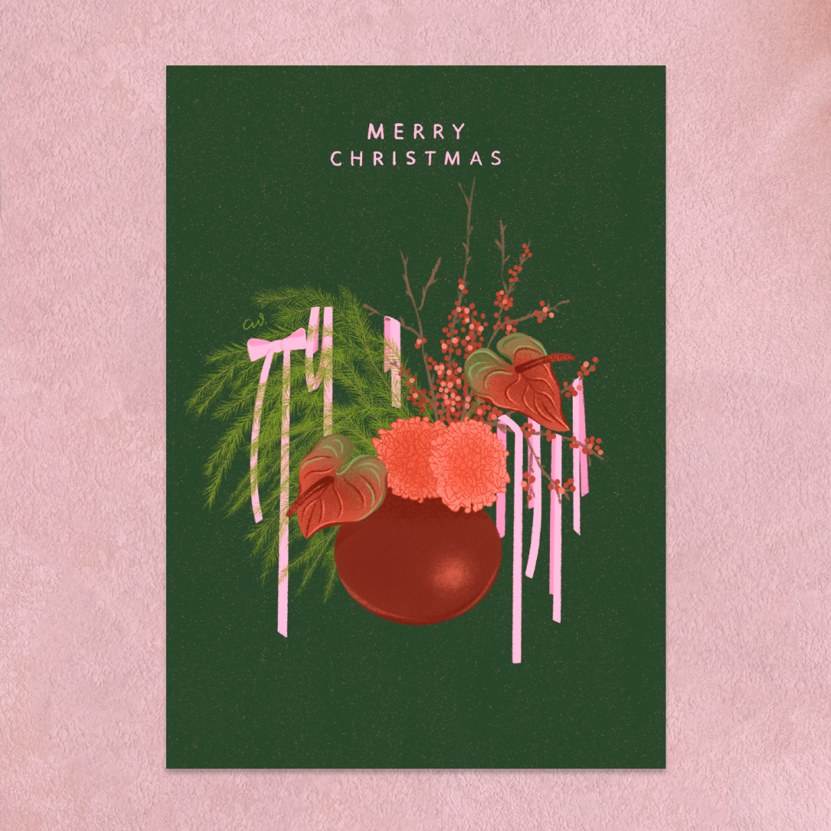 【插畫卡片】聖誕插花 厚磅卡片