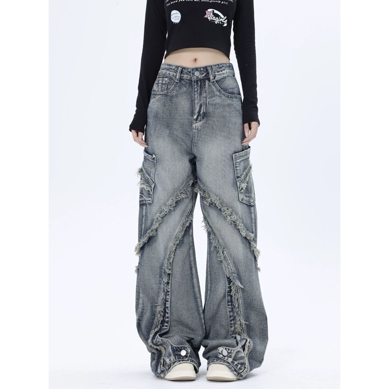 美式復古毛邊牛仔褲