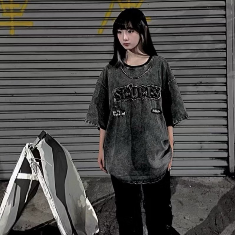 美式做舊牛仔金屬鏈上衣