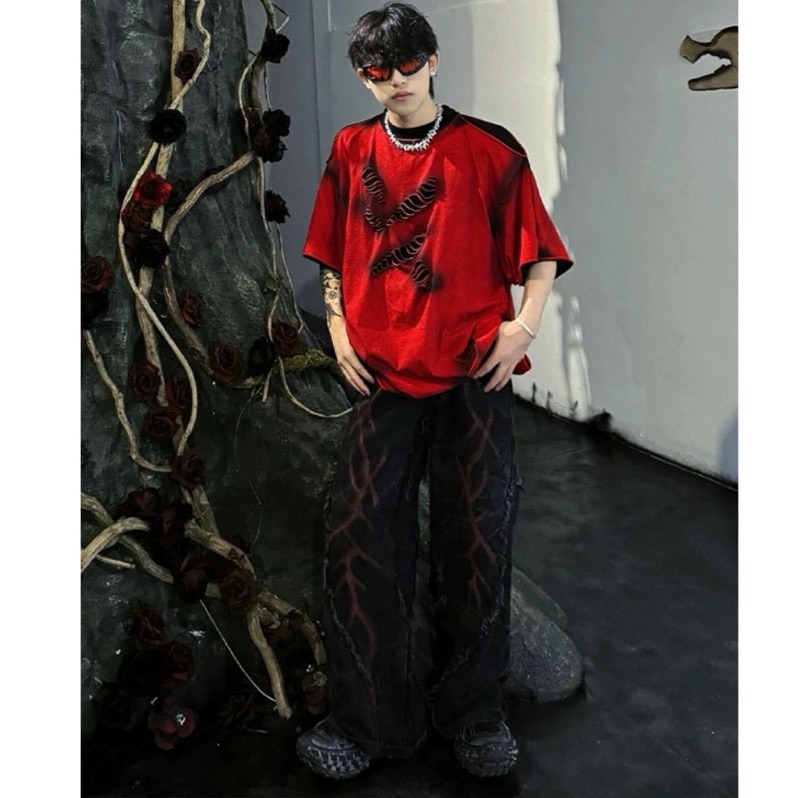 龐克刷破渲染短袖上衣