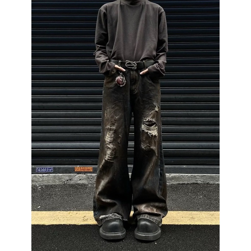 廢土風做舊刷破嘻哈寬褲
