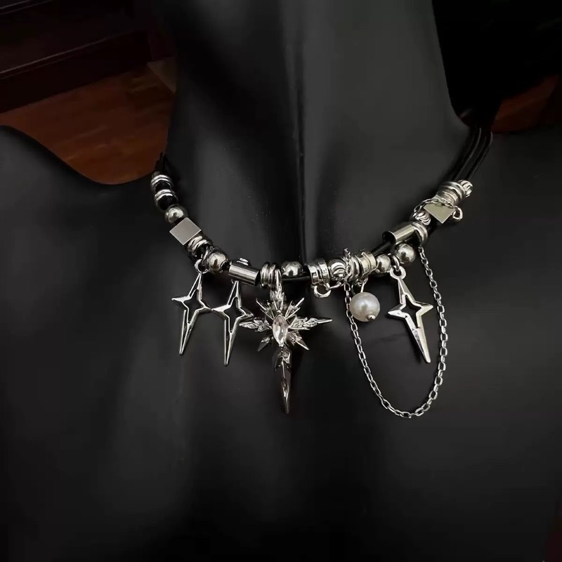 雙鏈條皮繩芒星項鍊