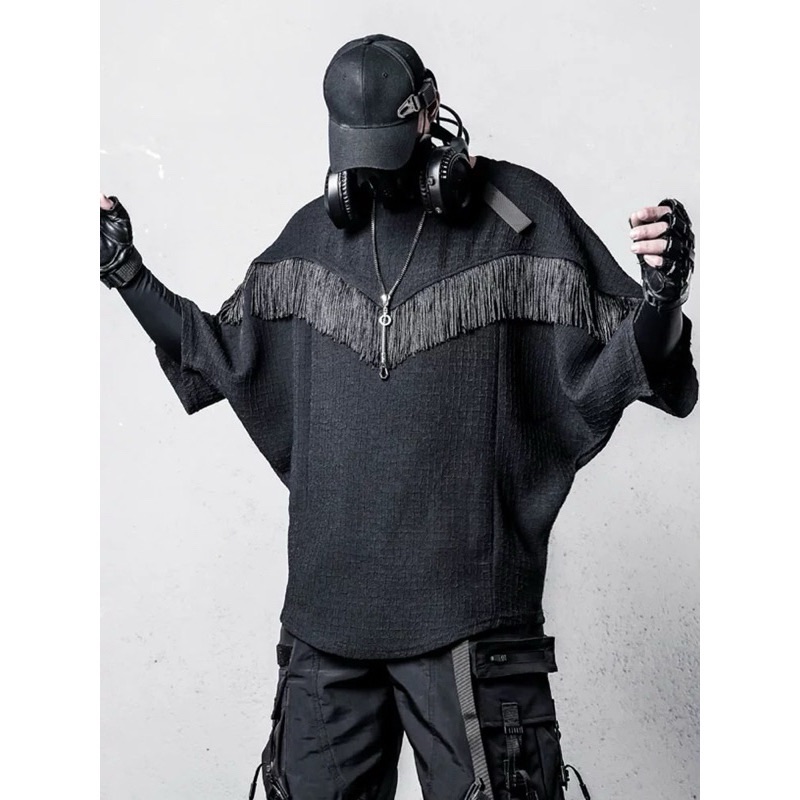 【Eternity】小眾設計拼接流蘇 不規則飛行蝙蝠袖T卹男 龐克暗小眾設計感街頭廓形痞帥高級感上衣 T恤