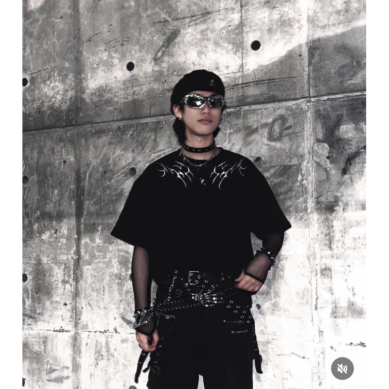 【Eternity】美式朋克風蛇紋骷髏脊骨 墊肩短袖上衣 暗黑小眾設計高級感T卹 嘻哈金屬情侶衣