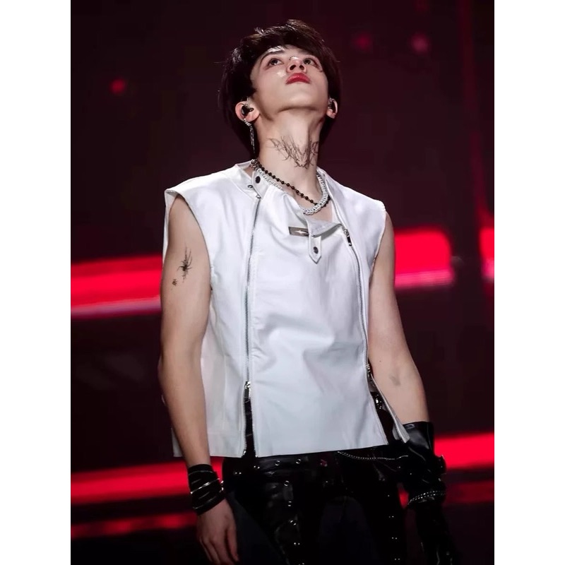 【Eternity】明星同款小眾解構雙拉鍊拼接背心男士金屬無袖 不規則設計感T卹披肩馬甲