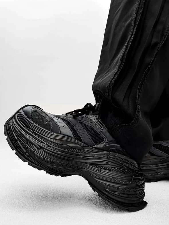 黑武士不規則設計感流線壓紋老爹鞋 厚底鞋