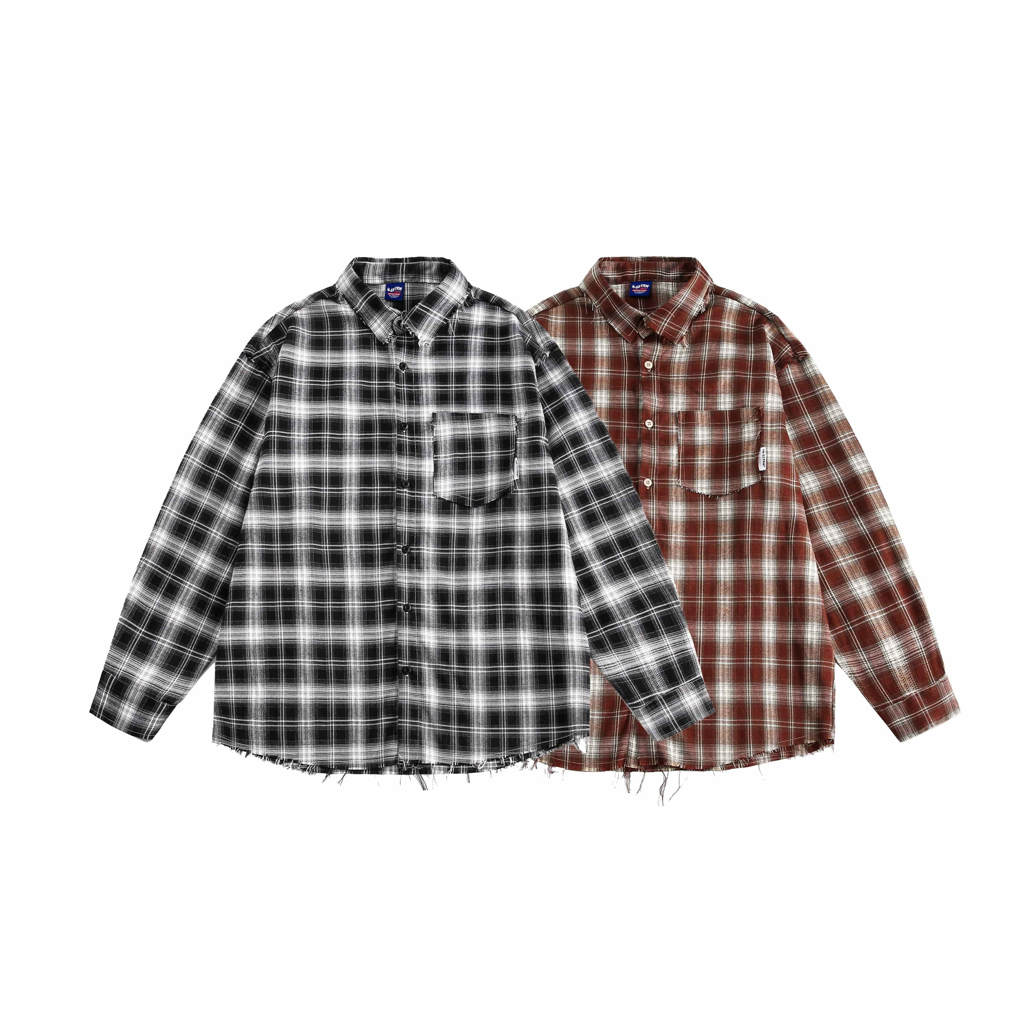 外套美式復古格子學院風長袖襯衫oversize外套/cs142