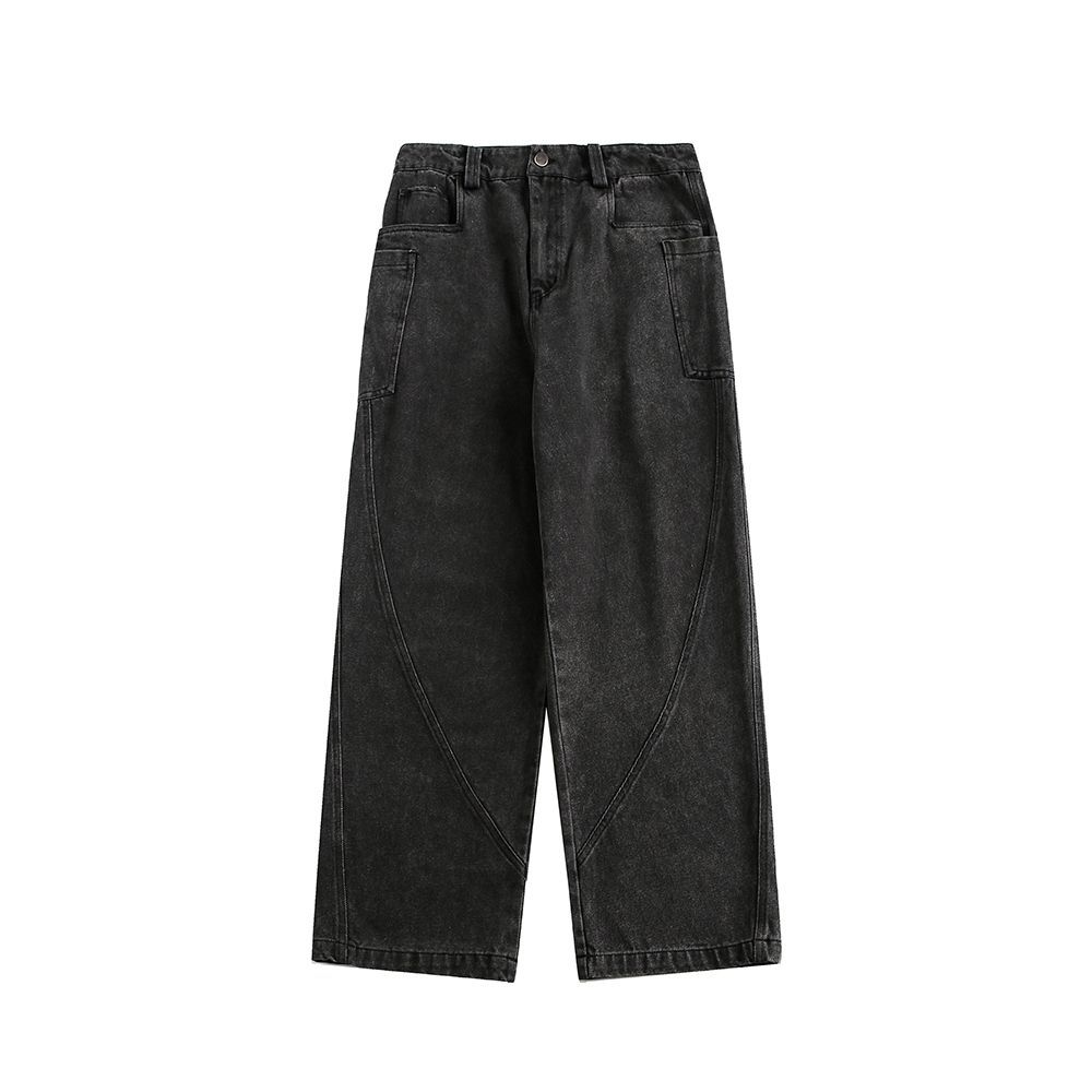 美式街頭vibe廢土風解構拼接牛仔褲男秋季痞帥直筒闊腿褲/k369