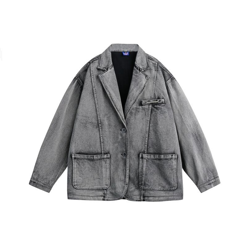 高級設計感牛仔外套男女美式街頭工裝做舊夾克/w72